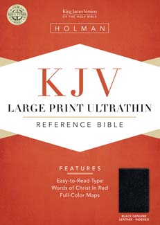 KJV Large Print Ultrathin Reference Bible, Black Genuine Leather Indexed